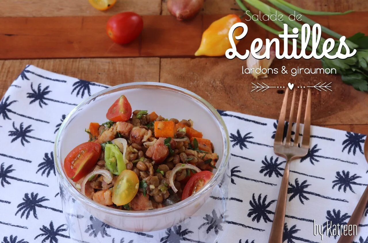 Salade de lentilles aux lardons et giraumon