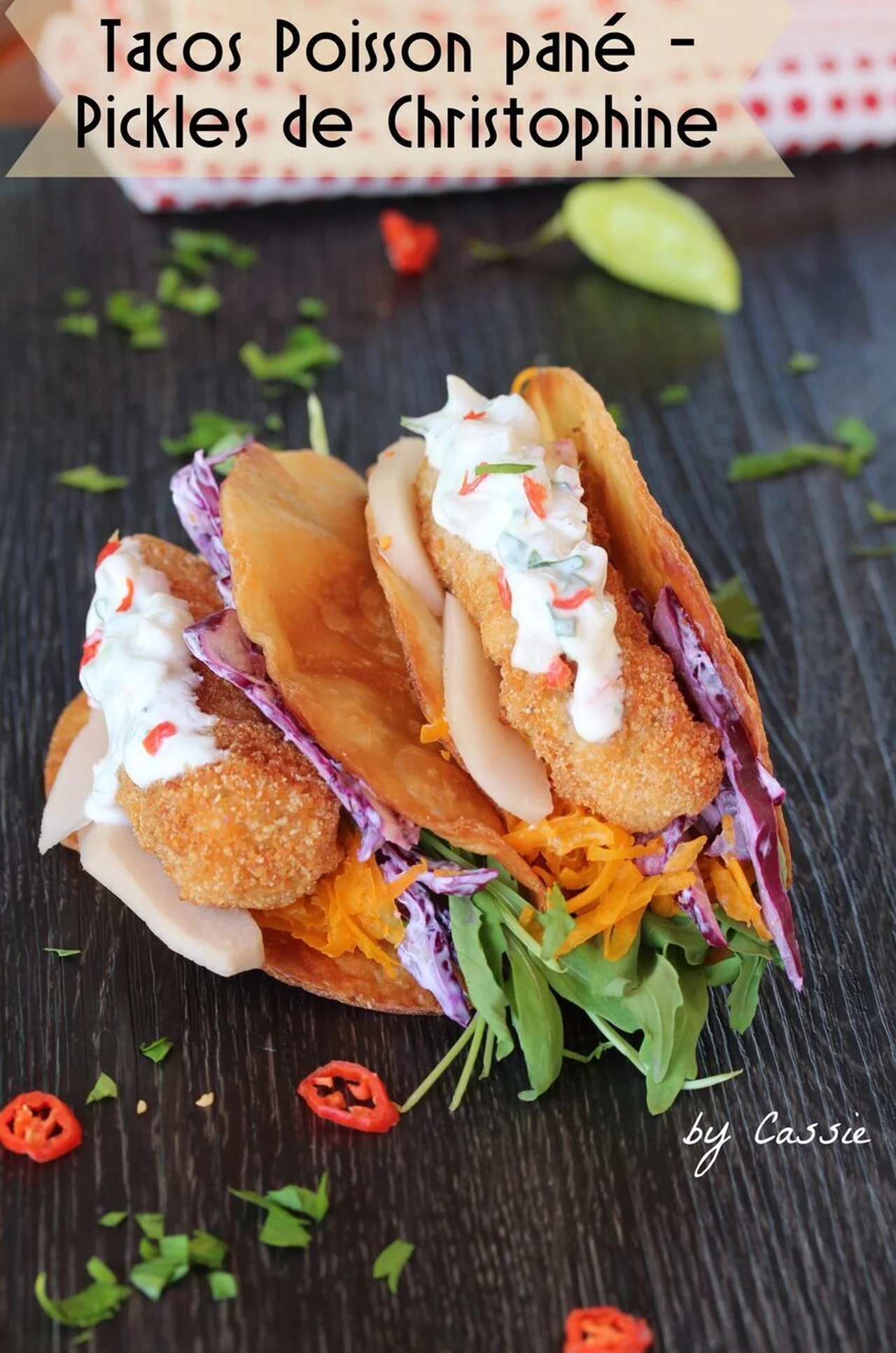 Tacos au poisson pané et pickles de christophine