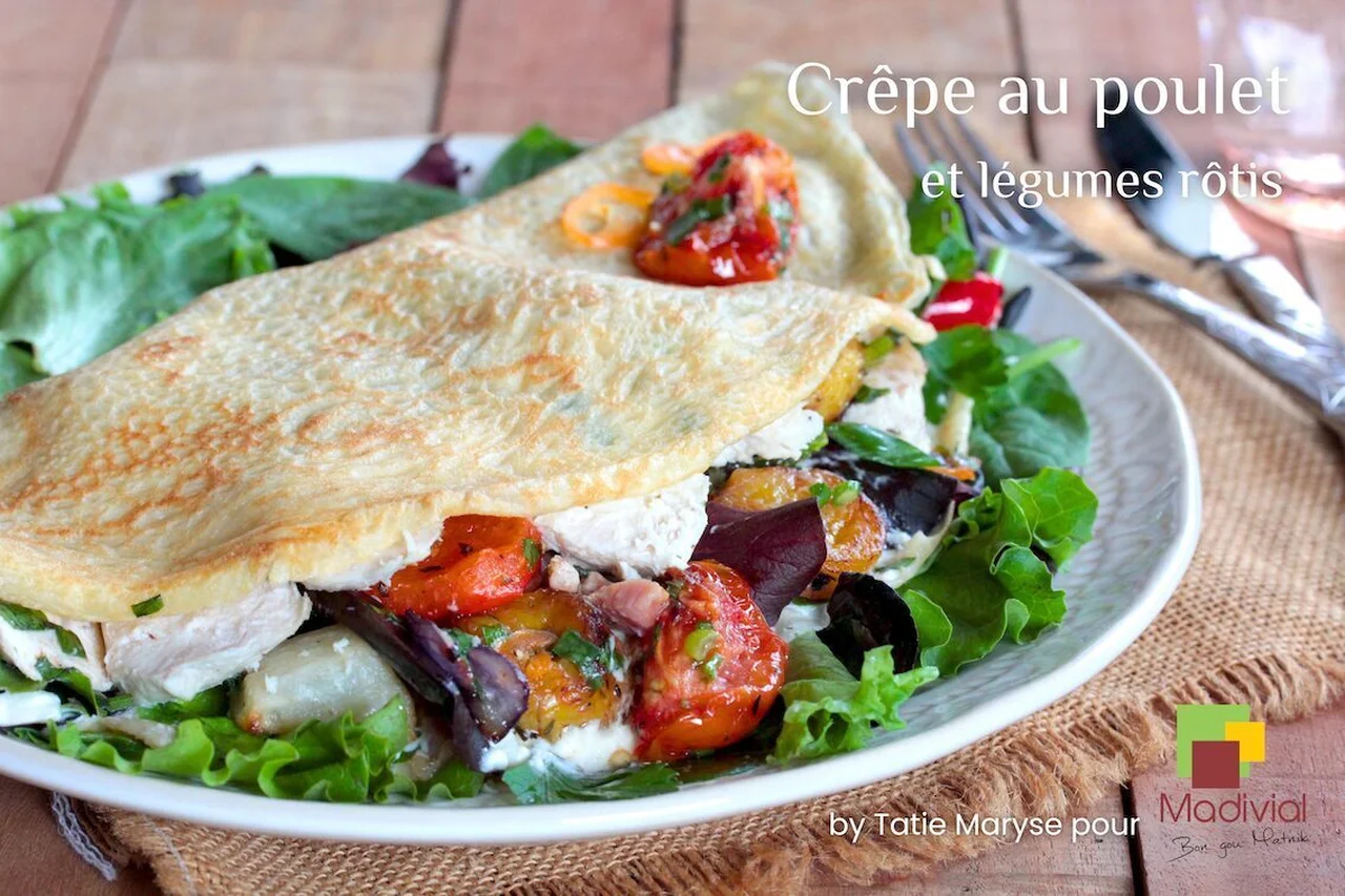 Crêpe au poulet et aux légumes rôtis