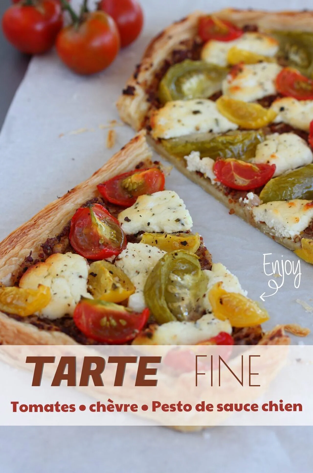 Tarte fine tomate, chèvre et pesto