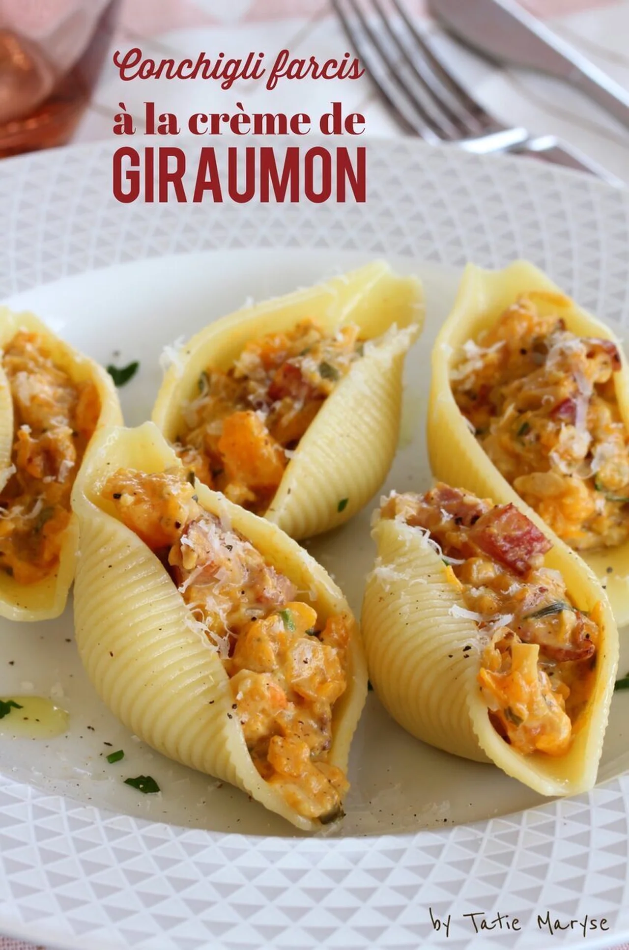 Pâtes farcies à la crème de giraumon et lardons