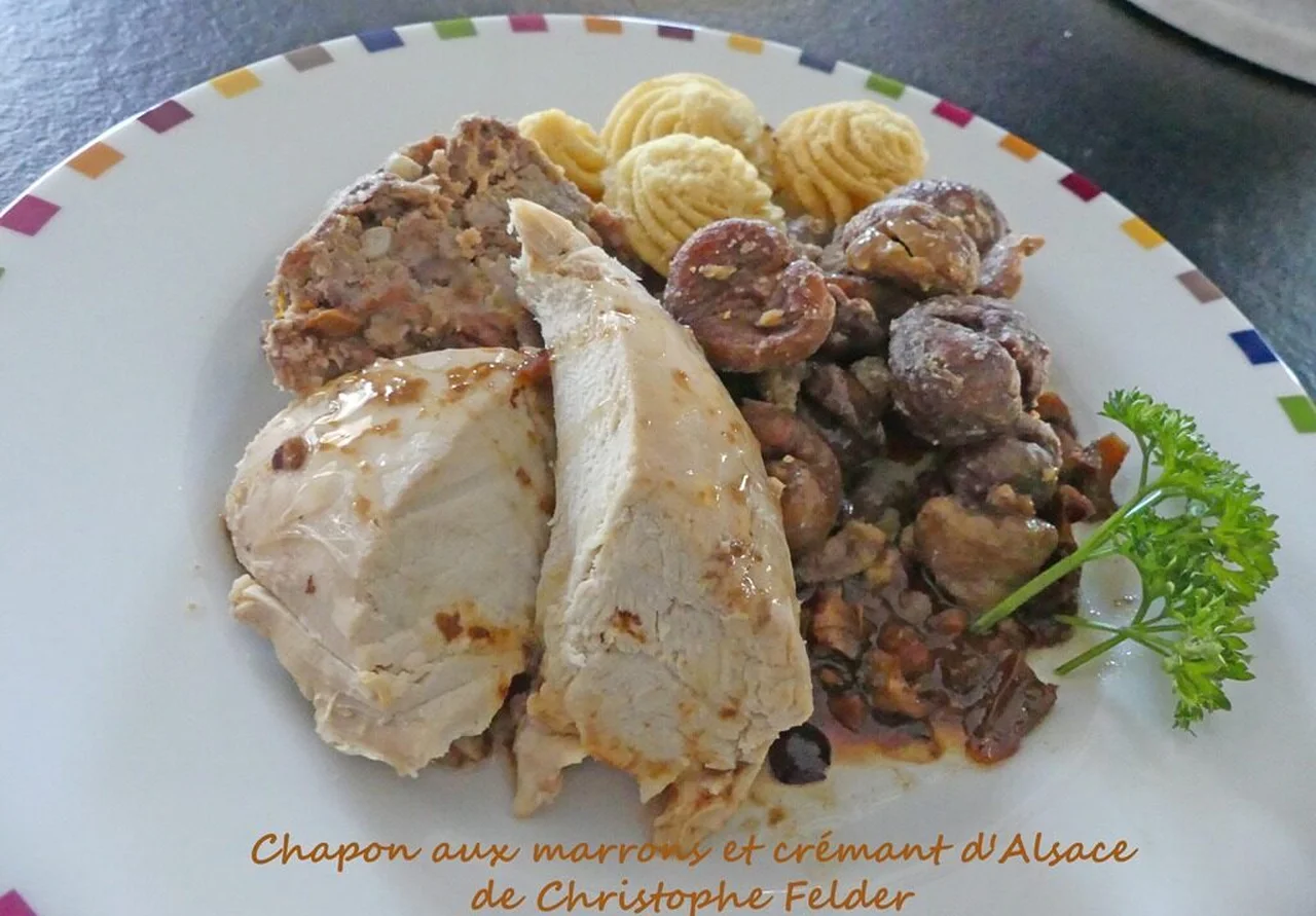 Chapon aux marrons et crémant d'Alsace