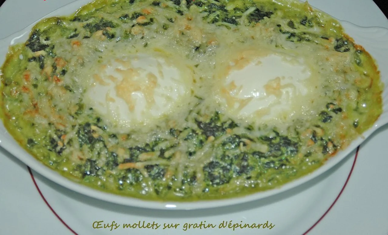 Œufs mollets sur gratin d'épinards