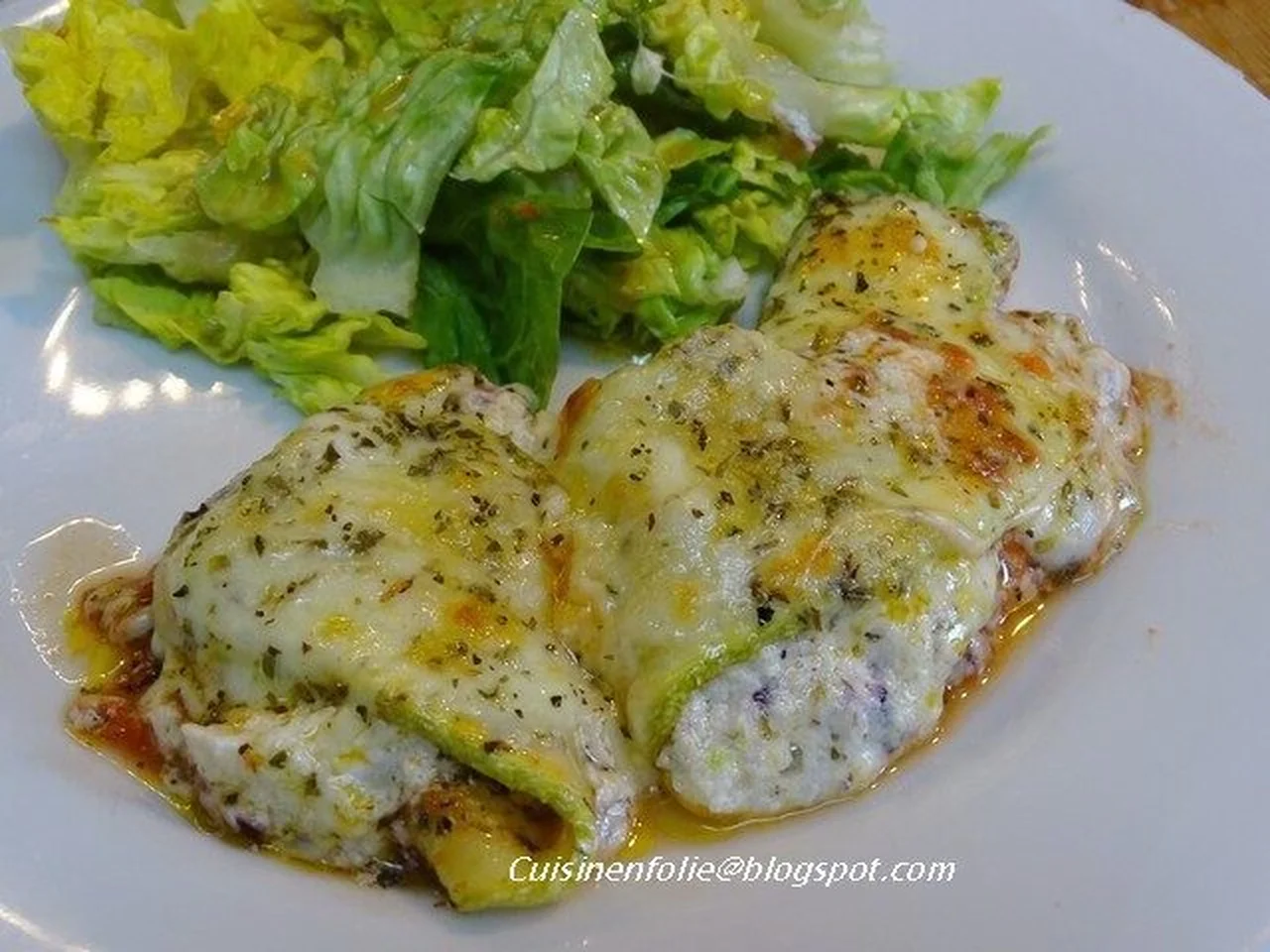 Roulades de courgettes gratinées ricotta chèvre mozzarella
