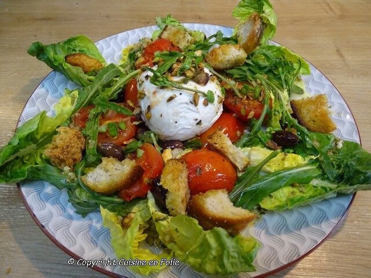 Salade de tomates rôties, mozzarella, roquette