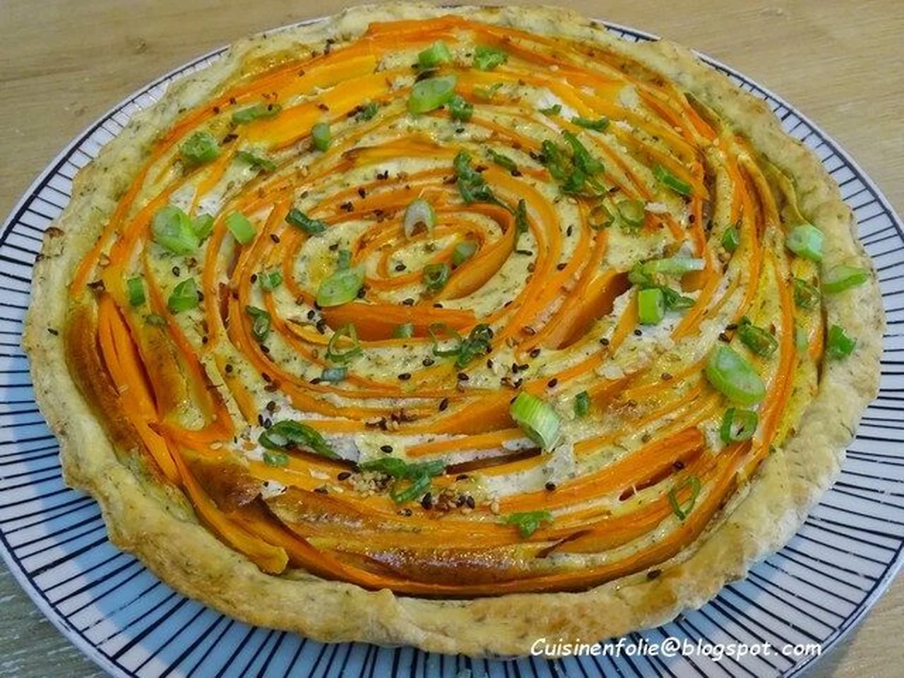 Tarte spirale carottes, chèvre et cumin