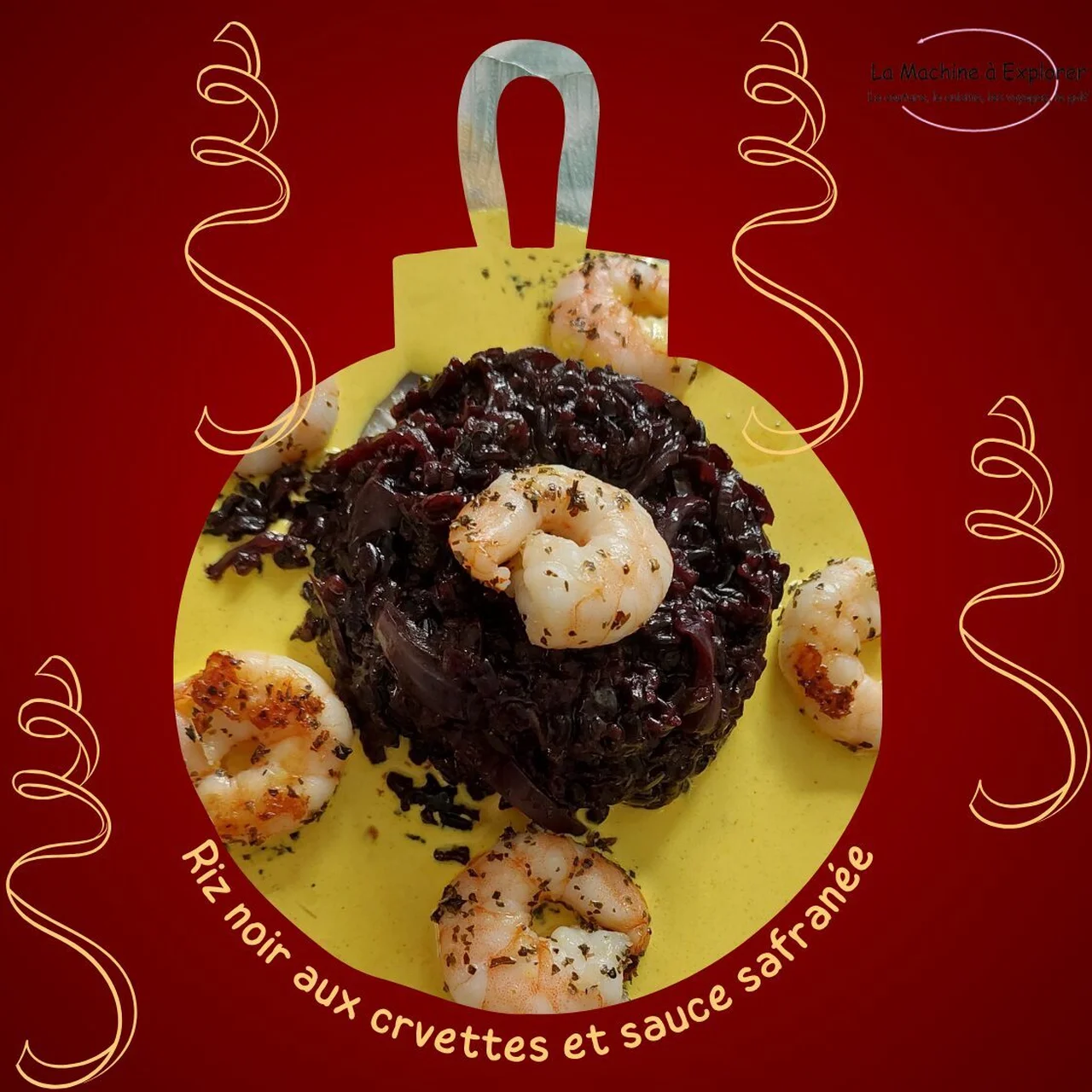 Riz noir aux crevettes et sa sauce safranée