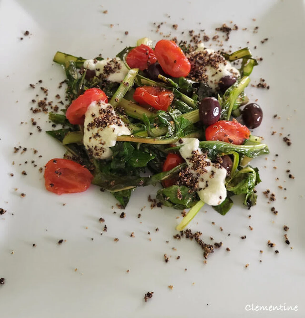 Puntarelle, olives taggiasche et baccalà mantecato