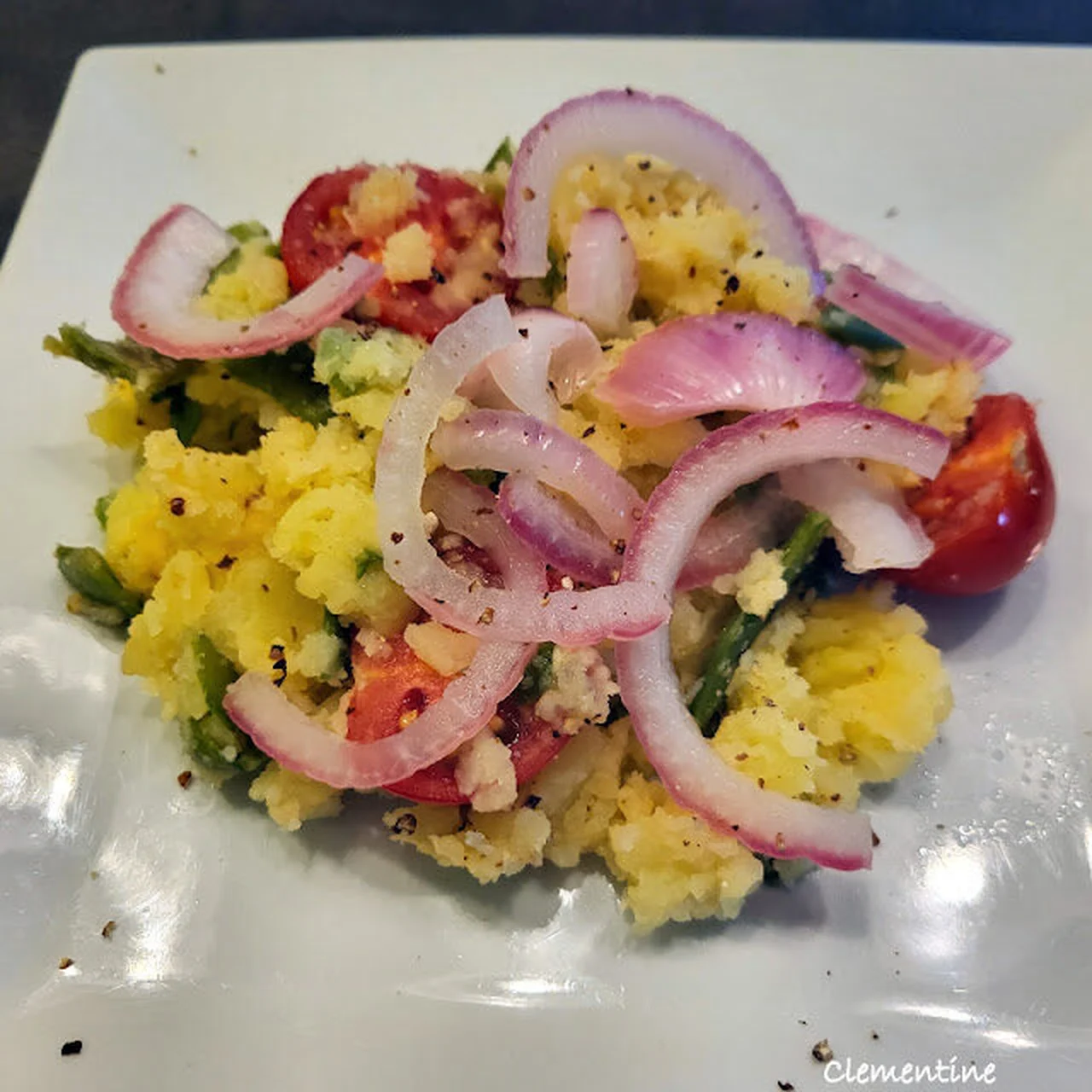 Stamppot haricots plats, oignon rouge et gouda vieux