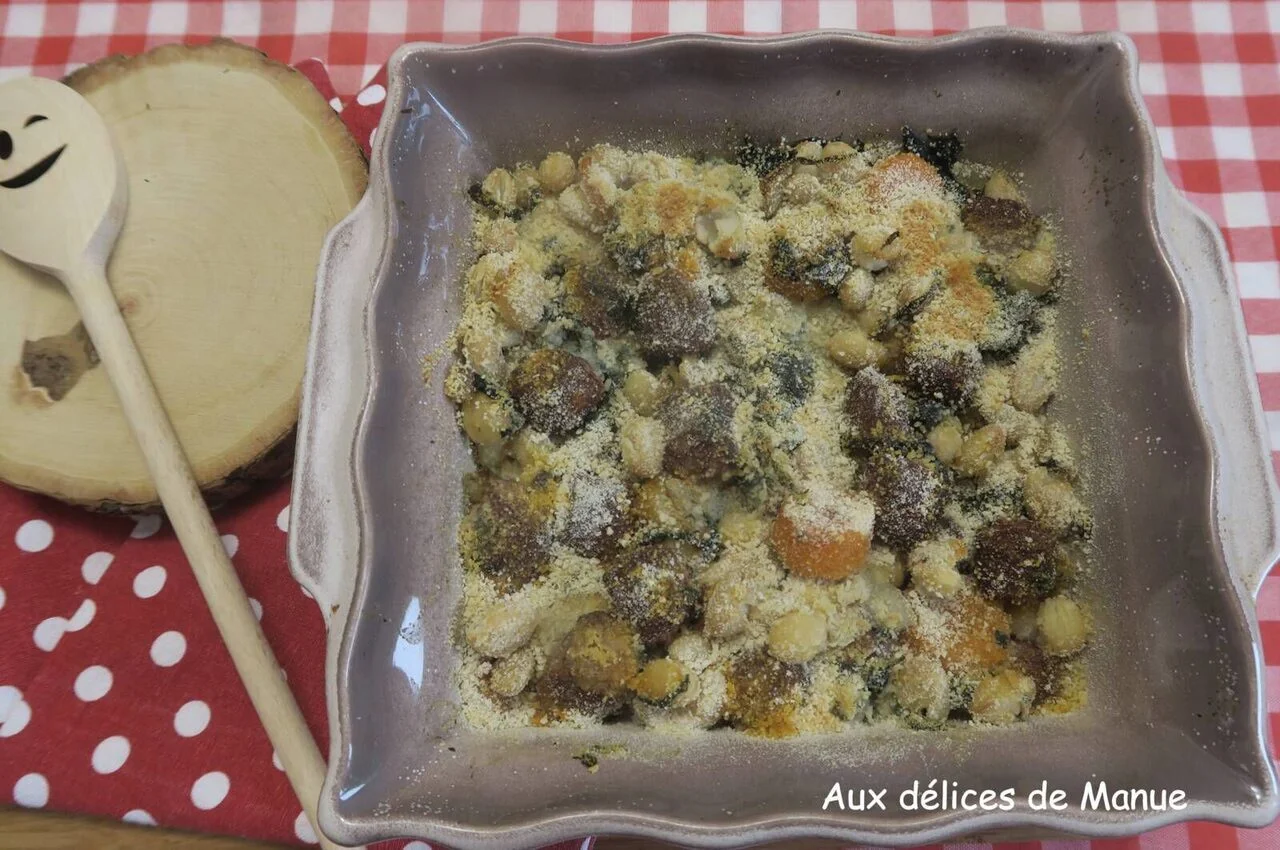 Gratin d'haricots coco aux épinards et merguez