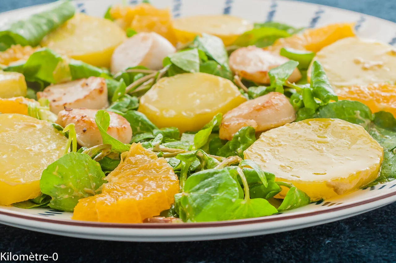 Salade pommes de terre, cresson et saint-jacques