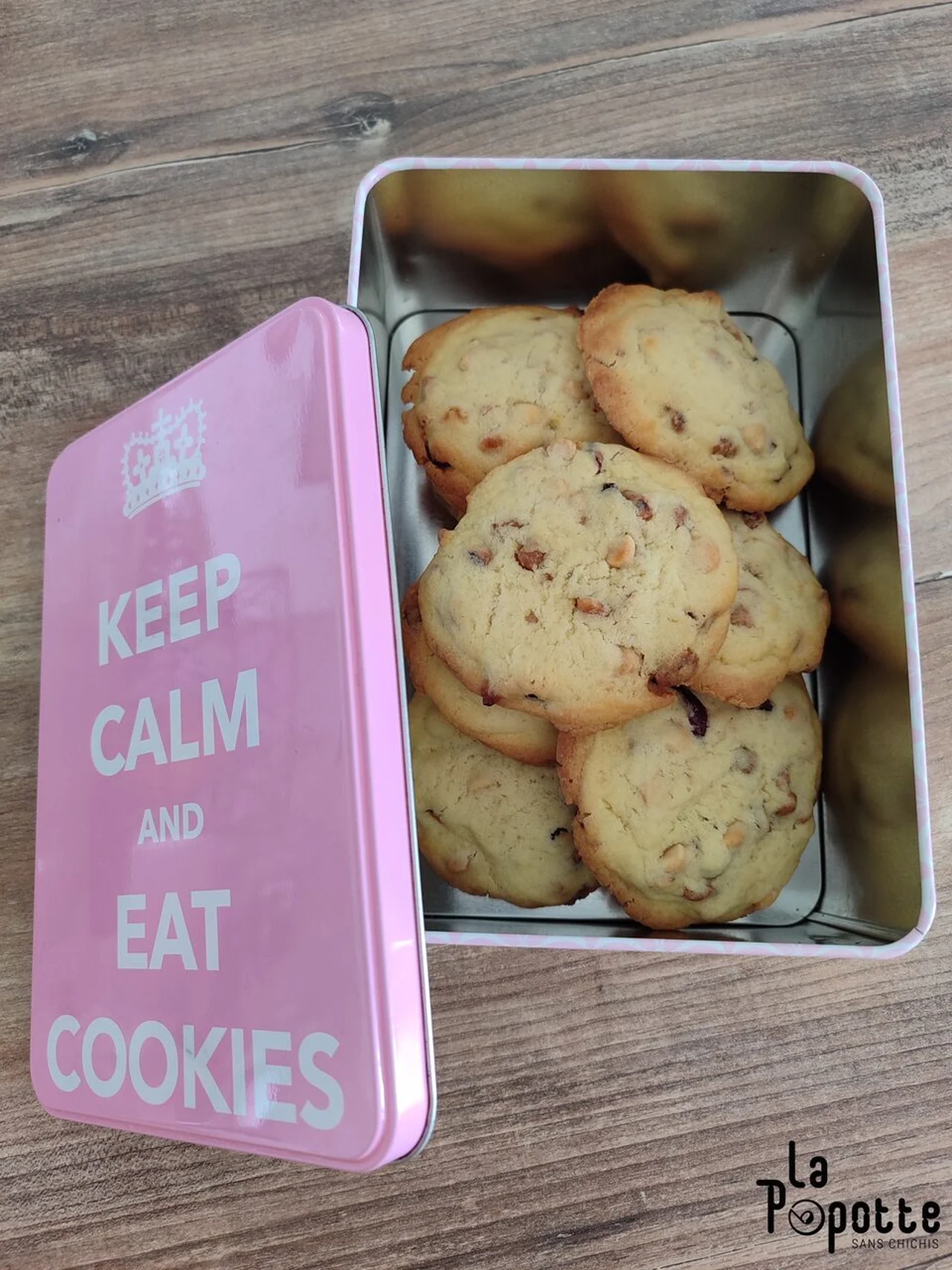 Cookies chocolat blanc, cranberries et noisettes