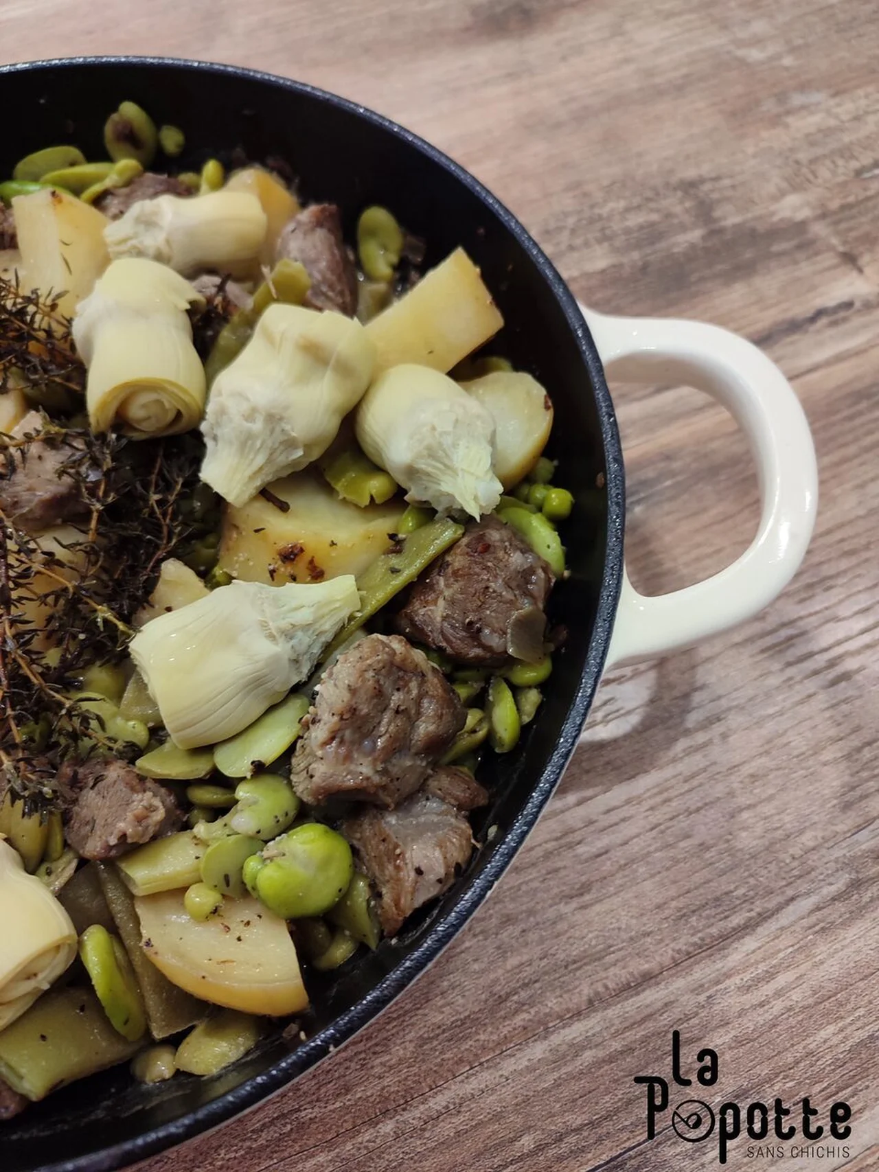 Poêlée de légumes de printemps et joue de porc
