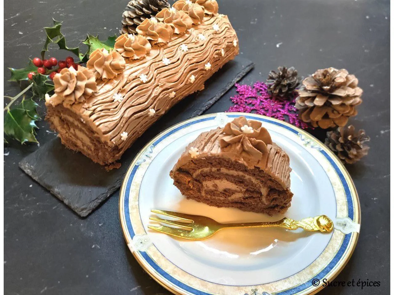 Bûche roulée ganache choco lait et mascarpone