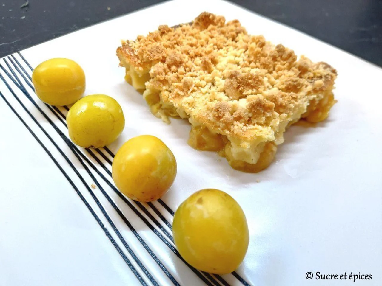 Clafoutis aux mirabelles, streusel aux amandes