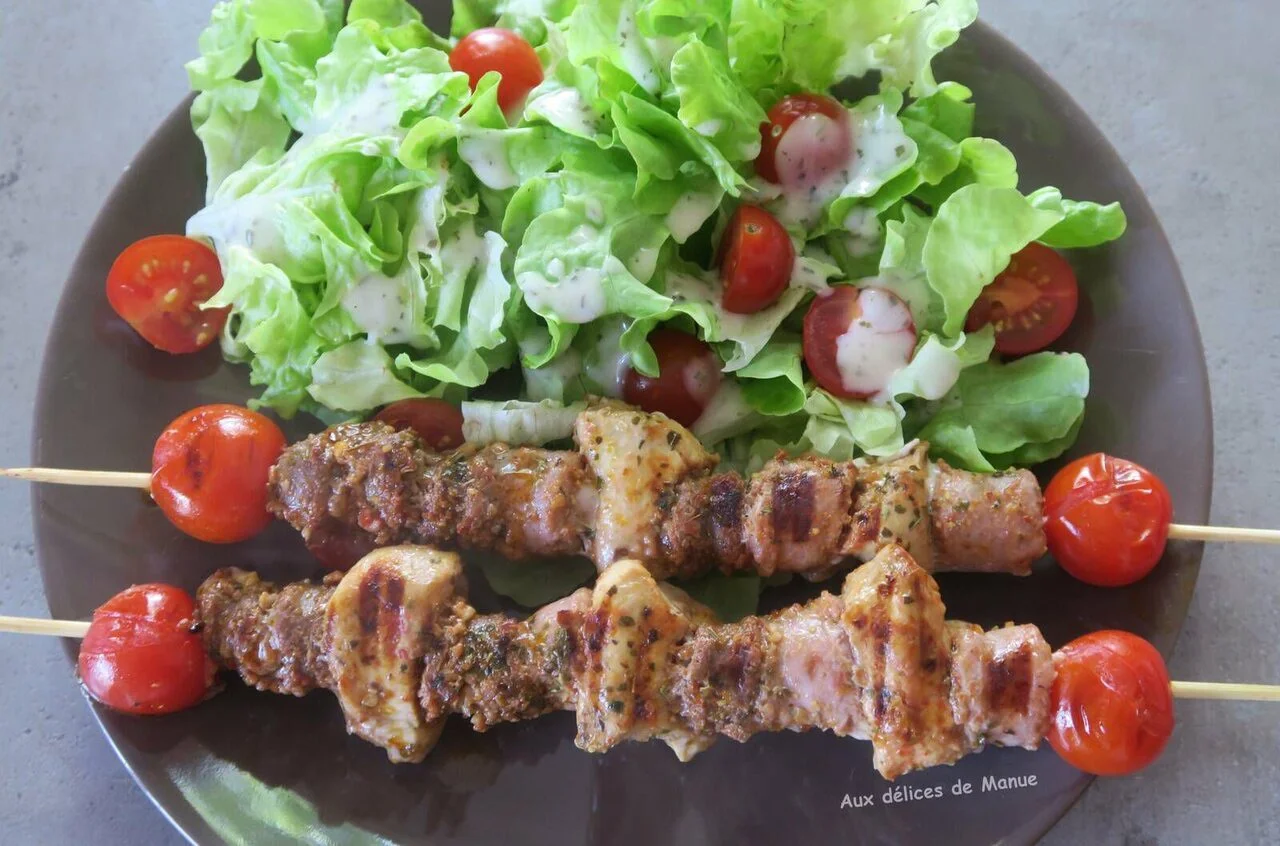 Brochettes de poulet chipolata et merguez