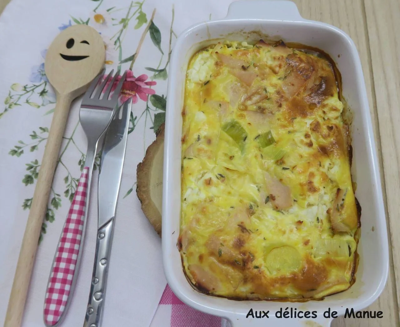 Flan salé au poireau, poulet et feta