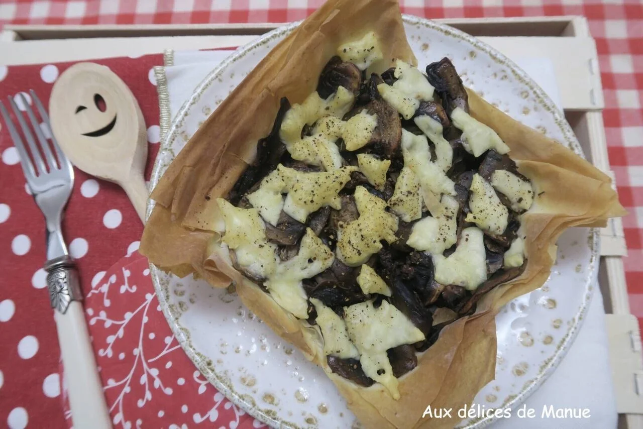Tartelette de feuilles de filo aux champignons de Paris