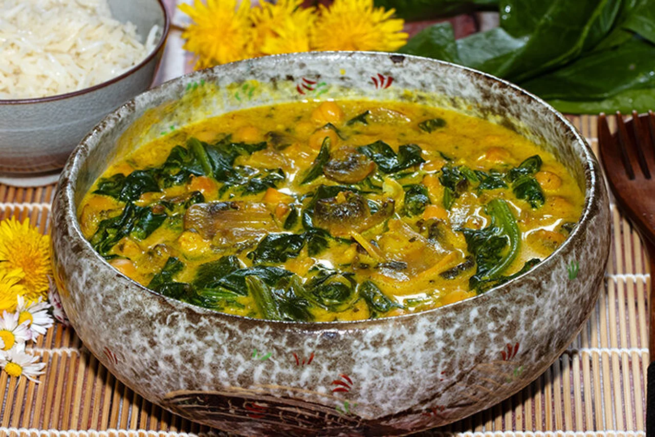 Curry de champignons, pois chiches et épinards