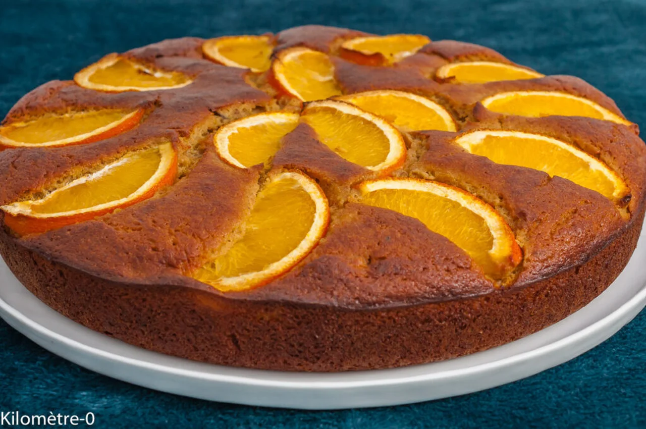 Gâteau du matin compote pommes, noix et oranges