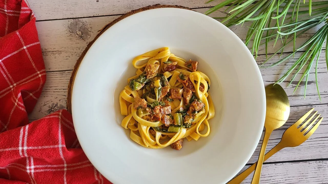 Tagliatelles épinards chorizo