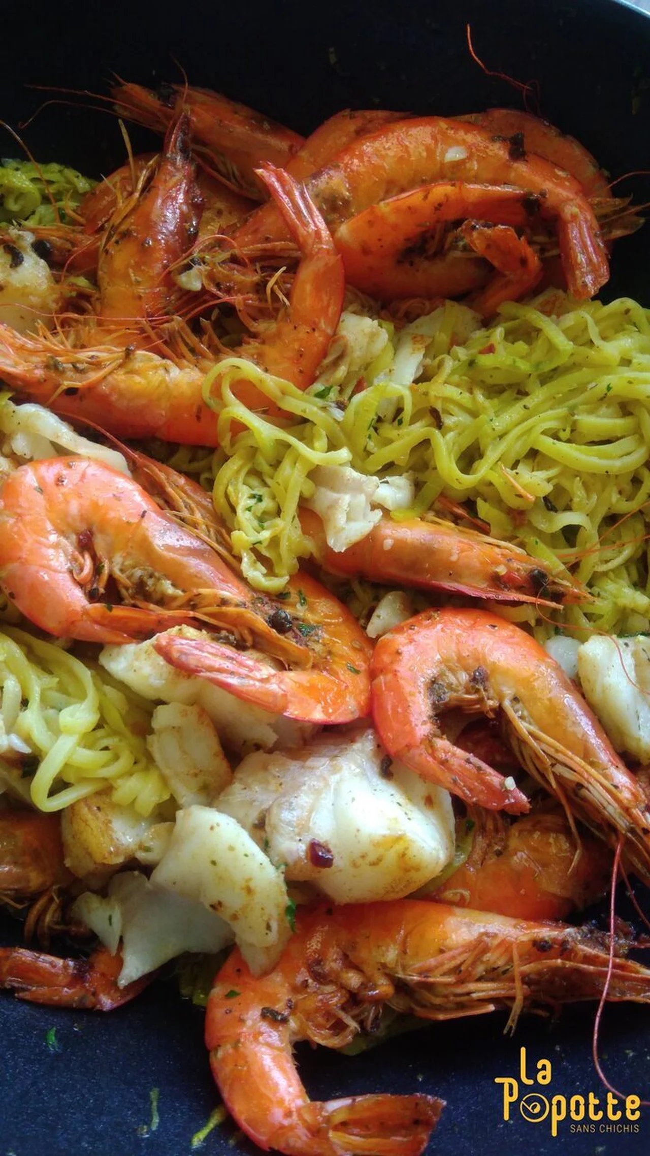 Spaghetti de courgettes et crevettes