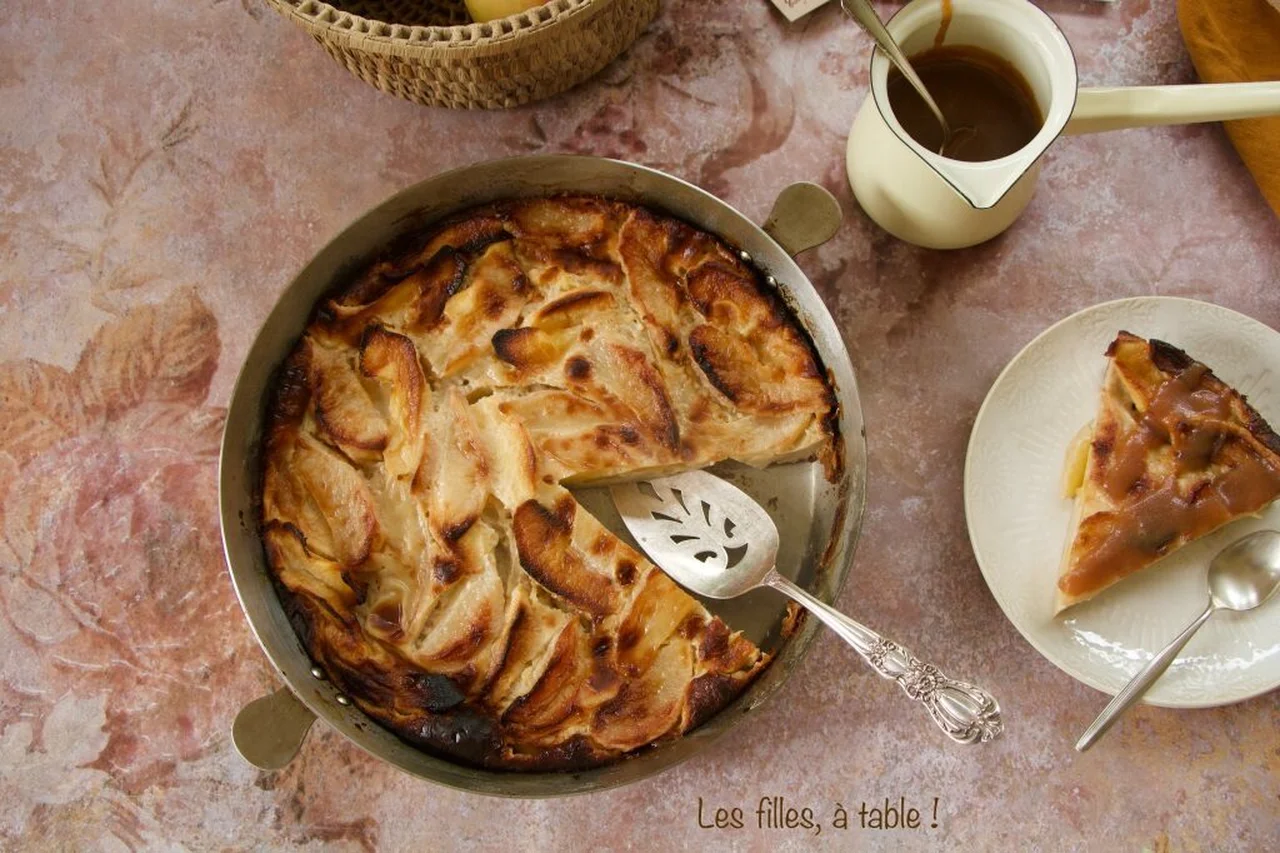 Clafoutis pommes poires, caramel au cidre