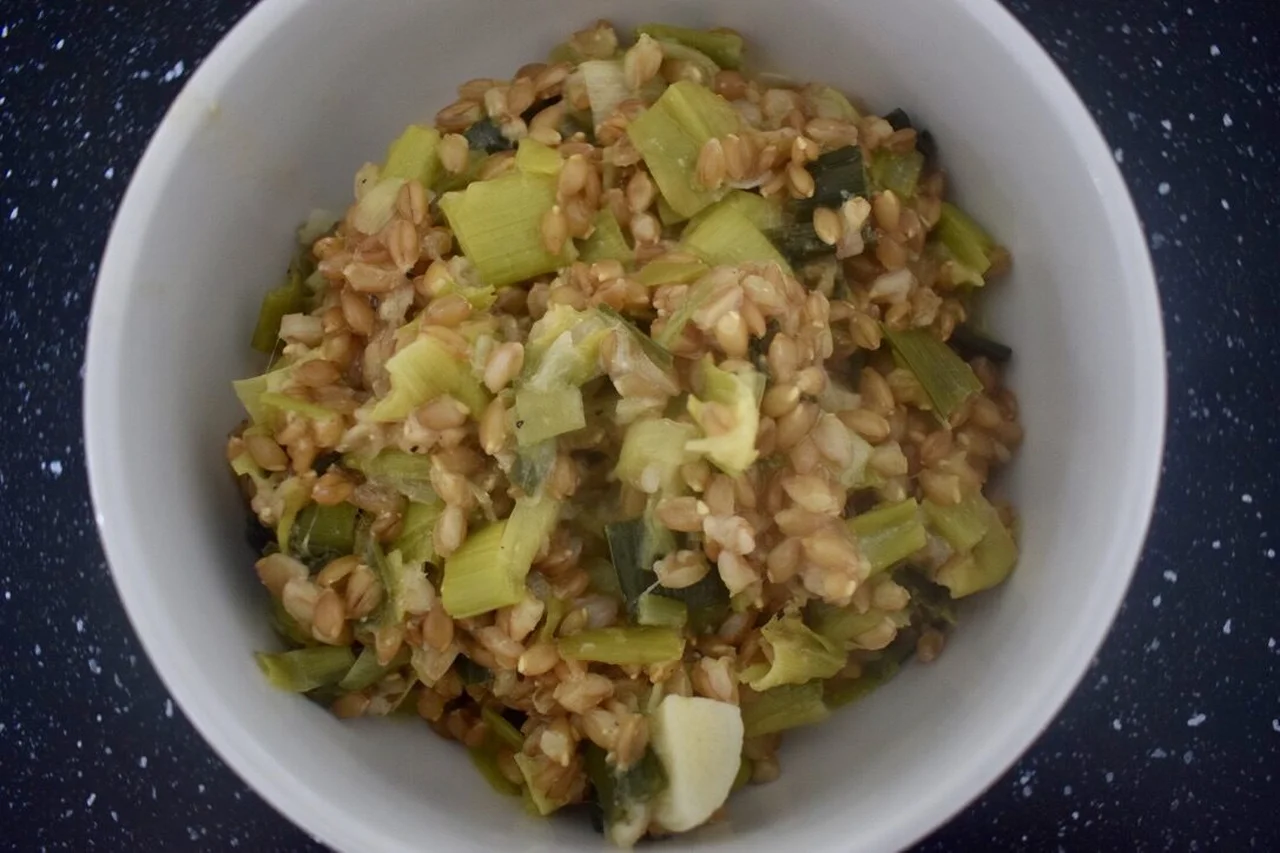 Risotto de petit épeautre au poireau et clémentine
