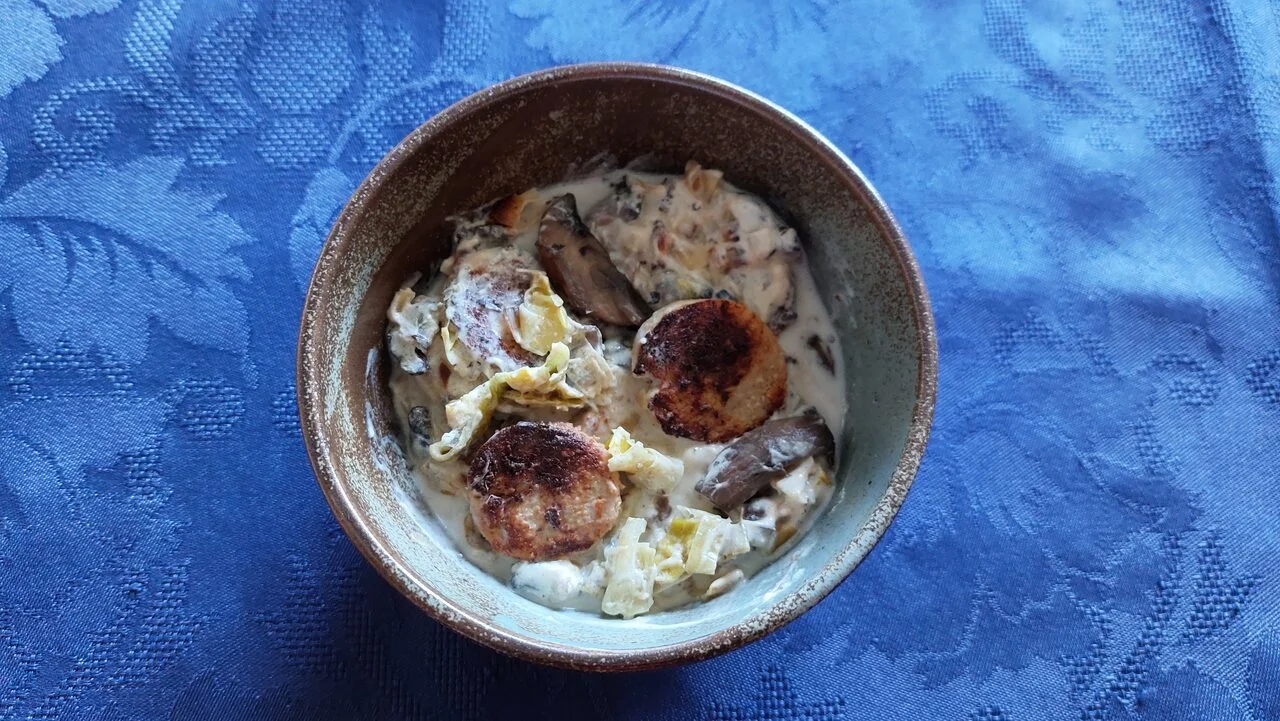 Blanquette de boudin blanc aux champignons