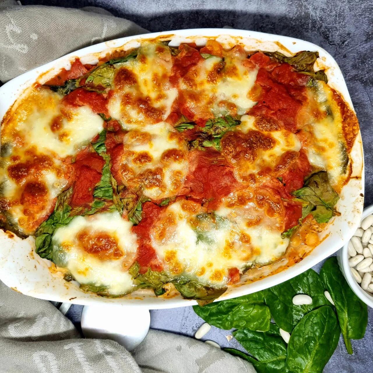 Gratin de haricots blancs et épinards