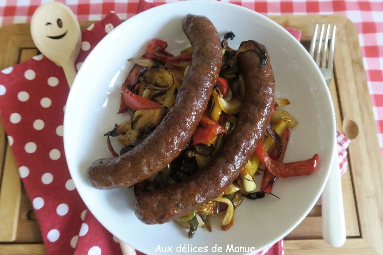 One pan de poivrons et merguez