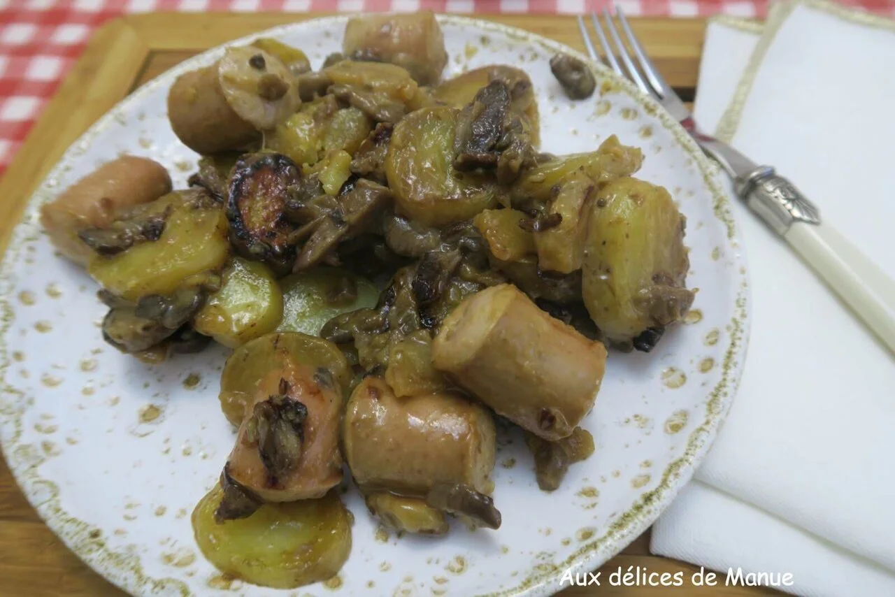 Poêlée de pommes de terre aux champignons et cancoillotte