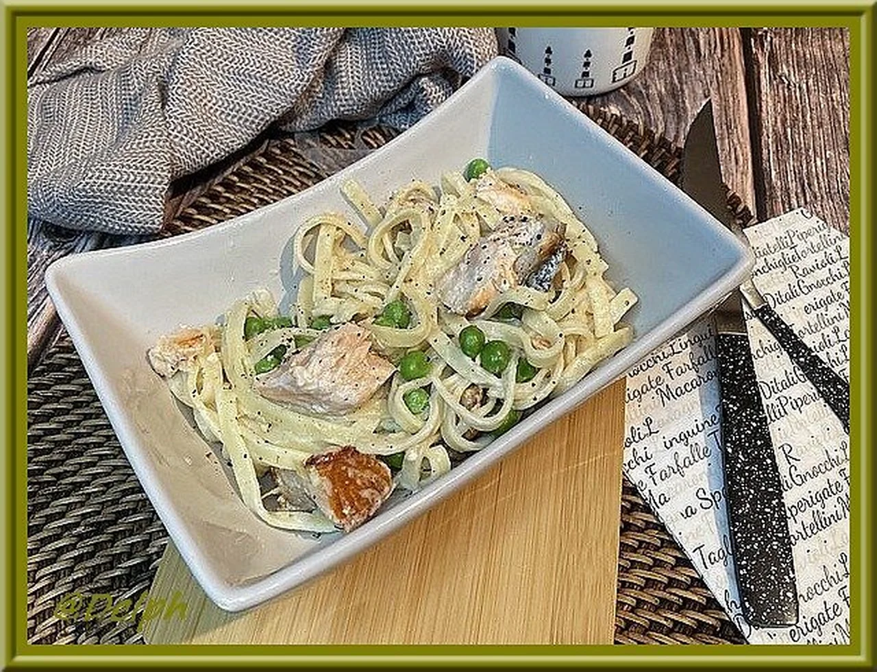 Fettuccini, saumon et petits pois