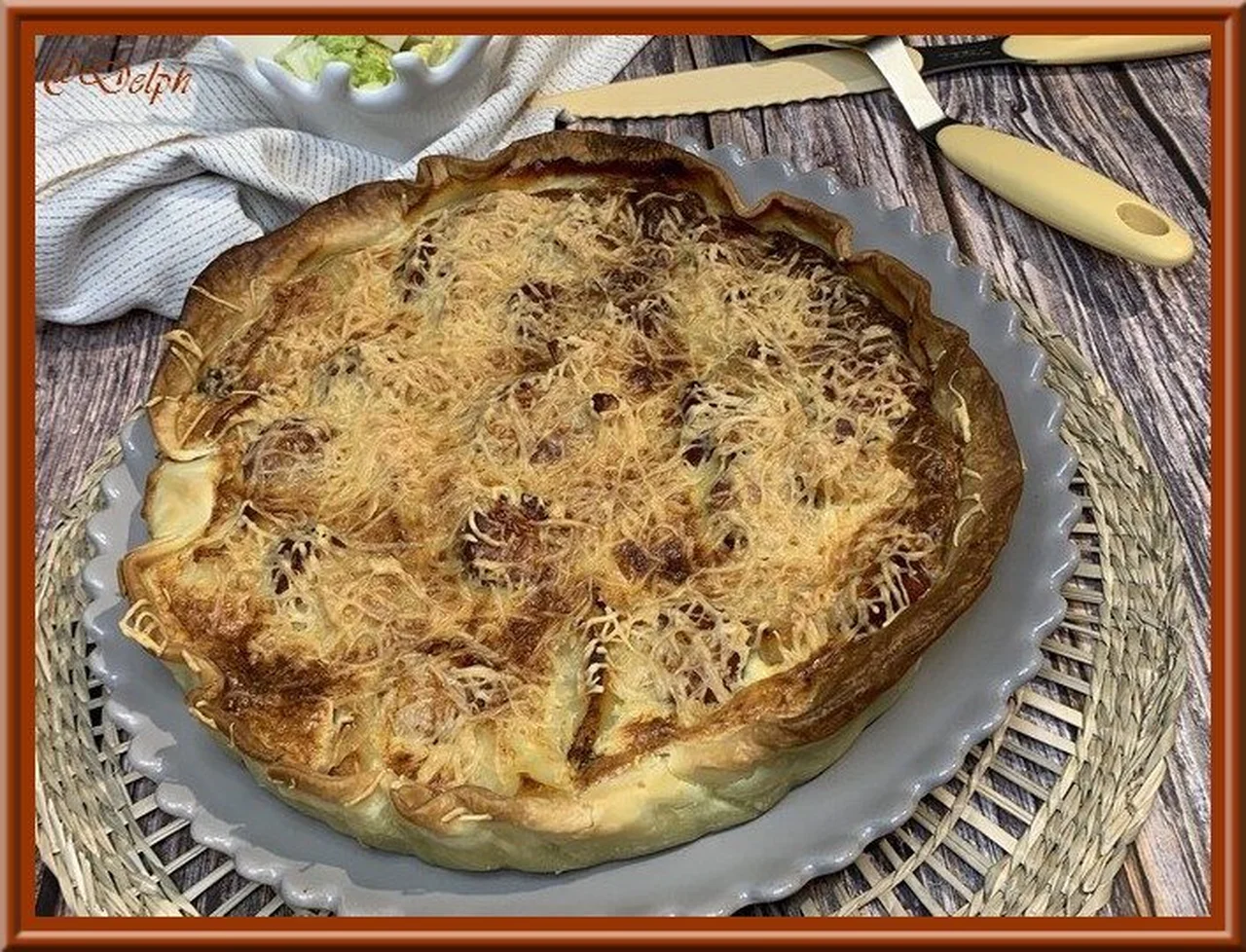 Tarte saucisses de Diots, pommes de terre et champignons