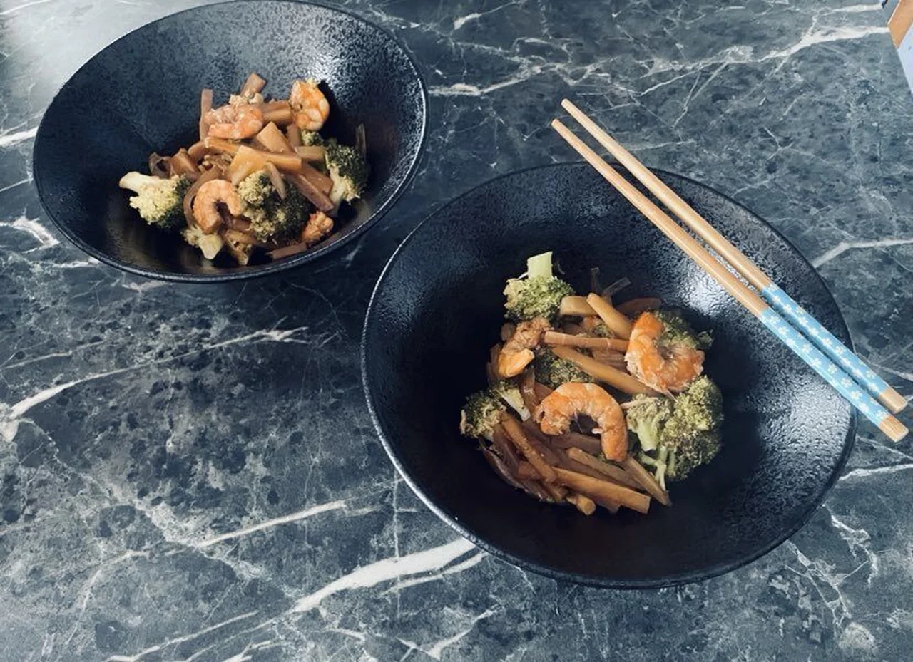 Crevettes sautées aux brocolis