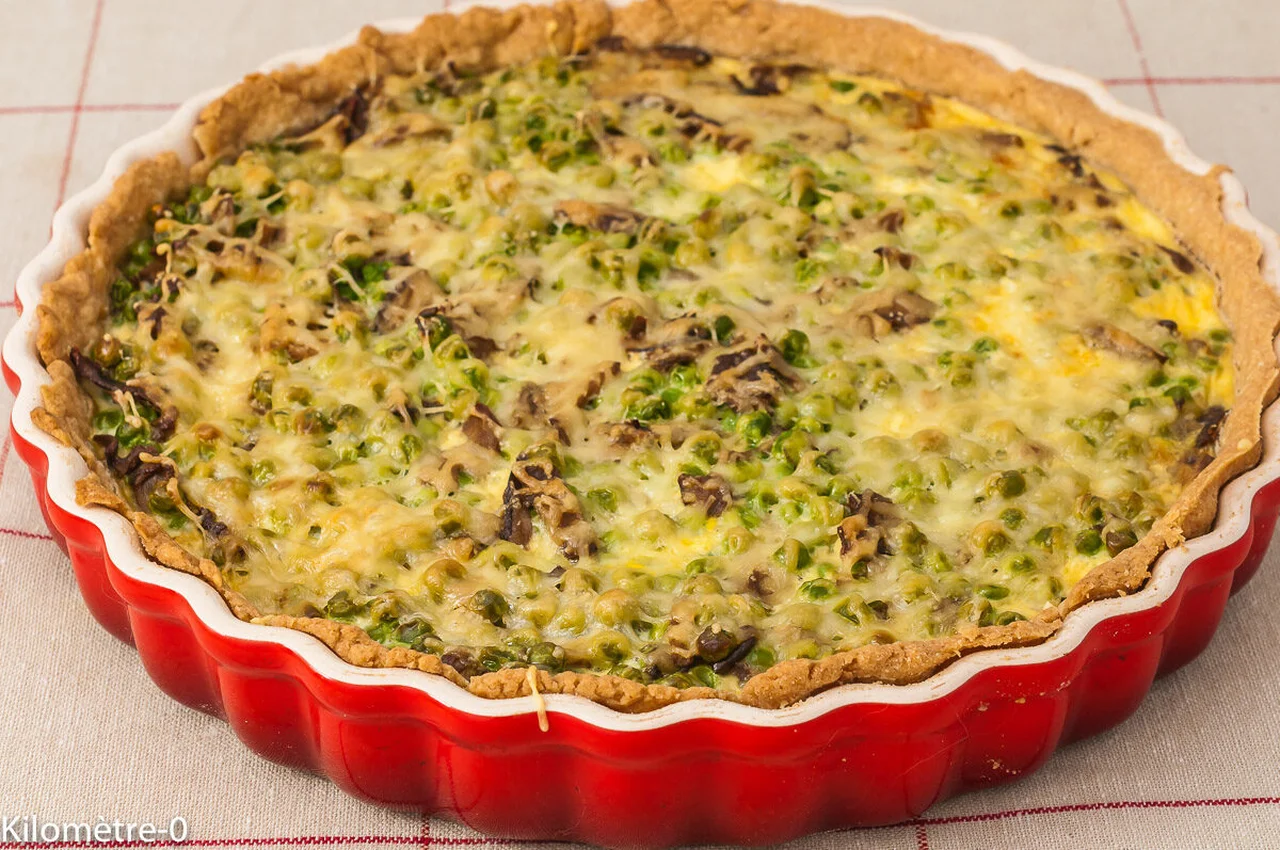 Quiche aux cèpes et petits pois