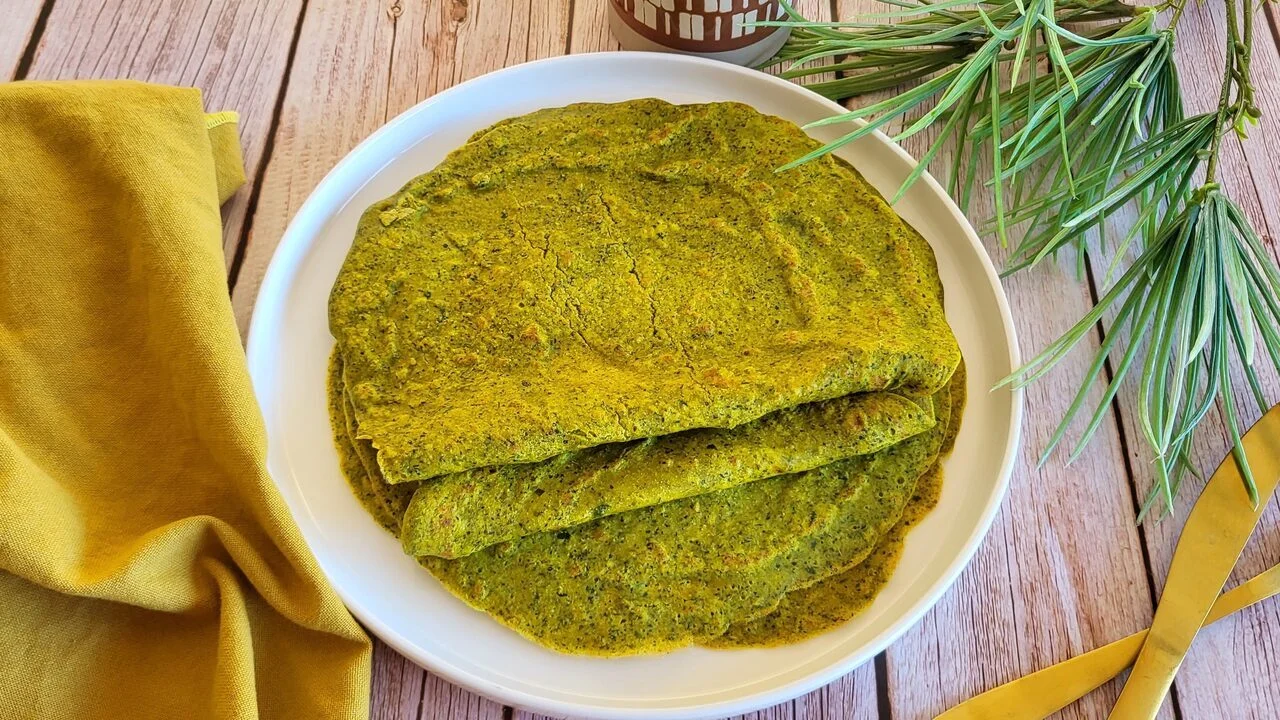 Crêpes aux épinards et à la farine de pois chiches