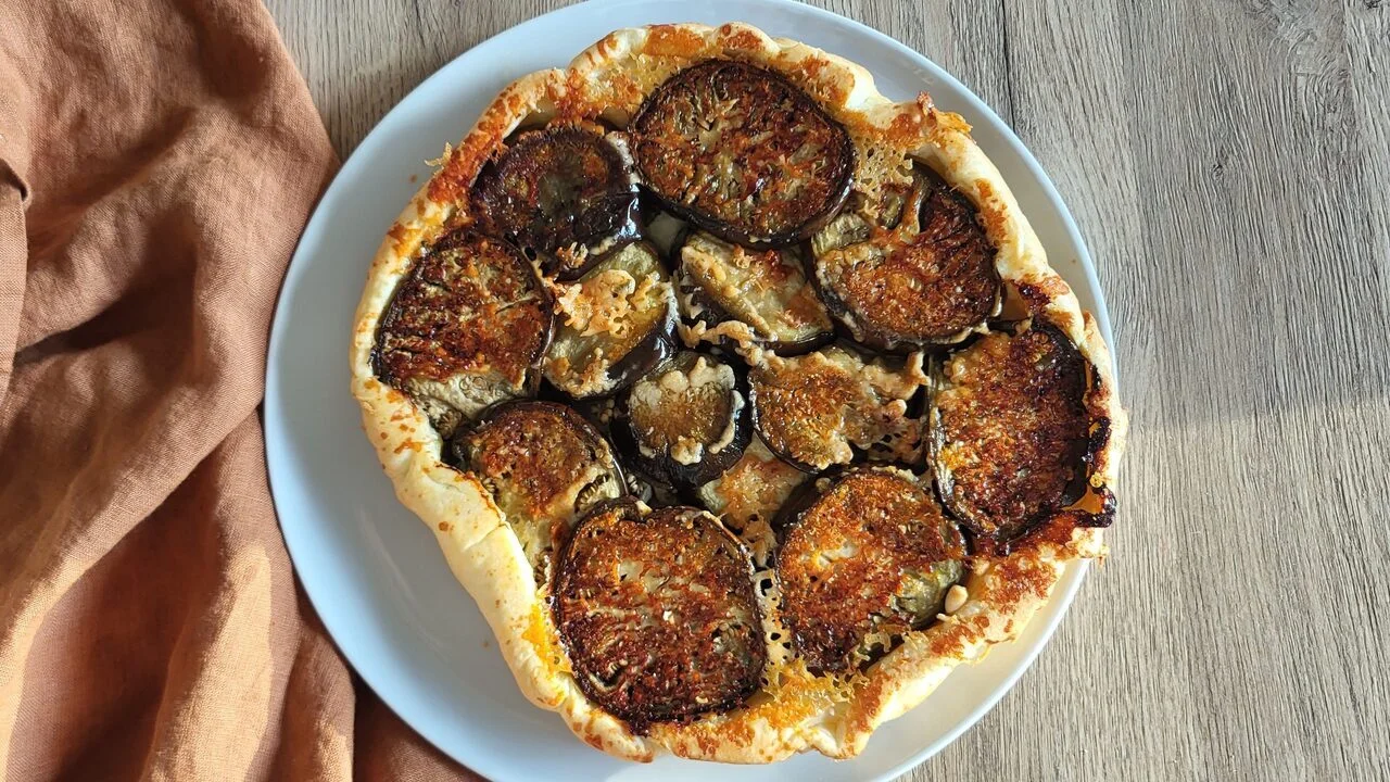 Tarte tatin d'aubergines au parmesan