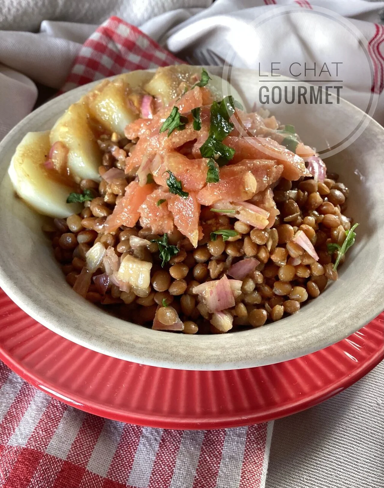 Salade tiède de lentilles au saumon fumé
