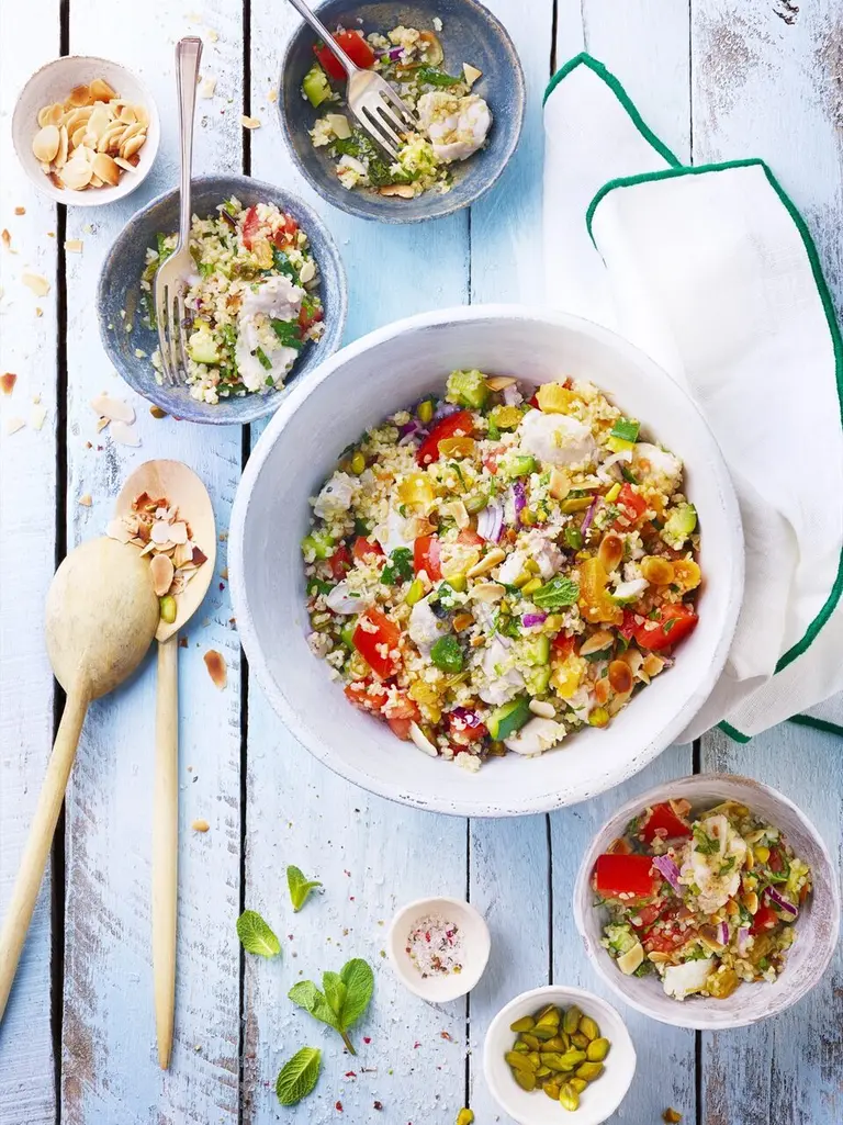 Taboulé au lapin, courgettes et fruits secs