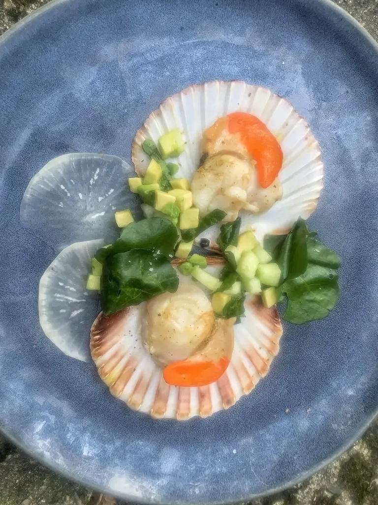 Saint-Jacques poêlées, brunoise de pomme verte et avocat
