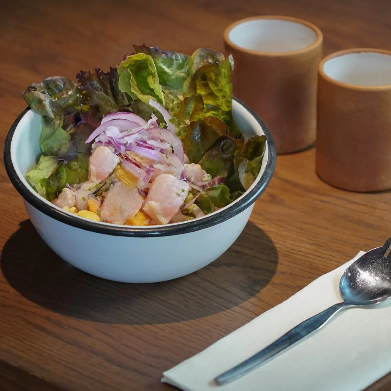 Ceviche de poisson, patate douce et choclo