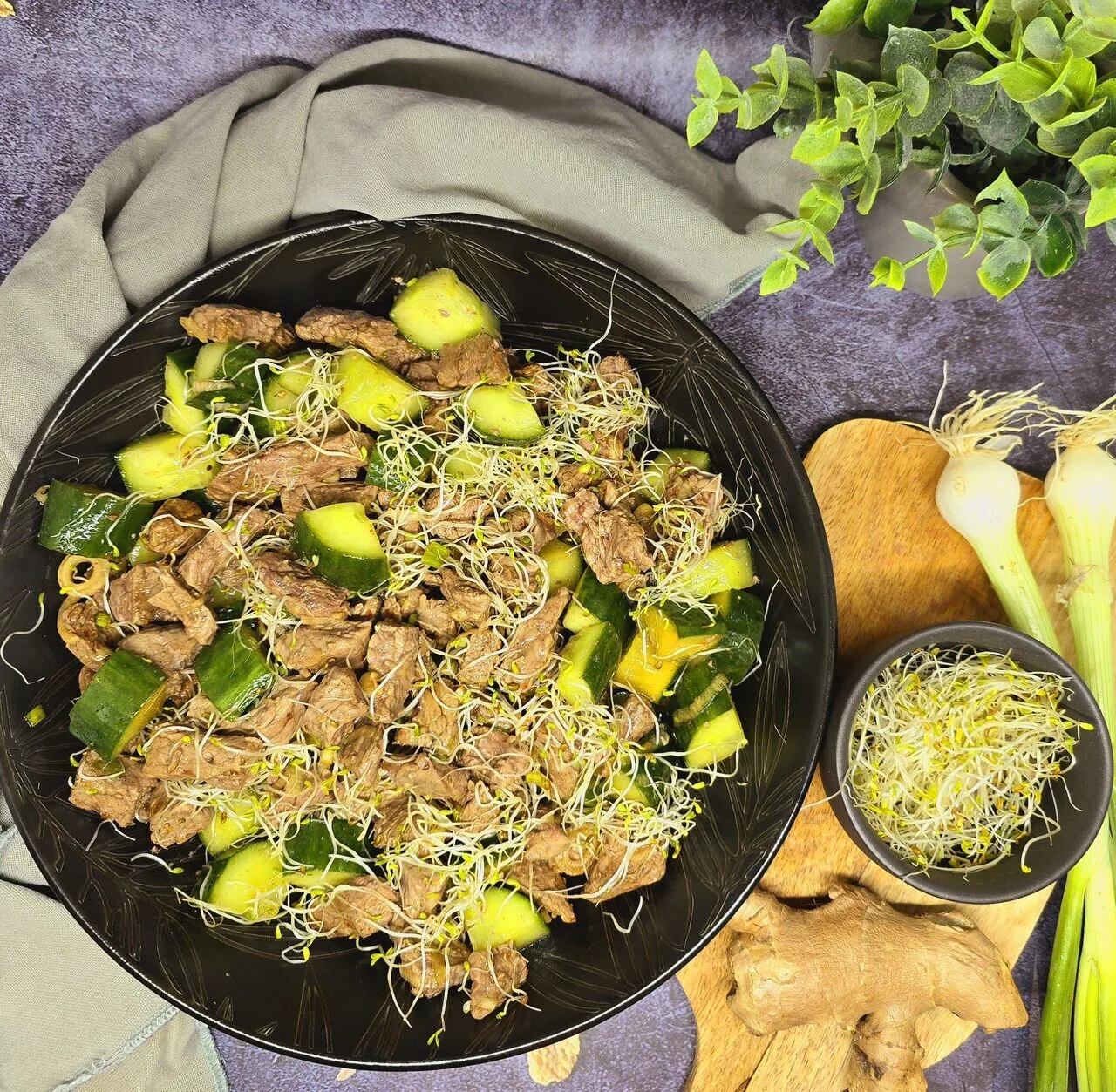Salade marinée de bœuf et concombre