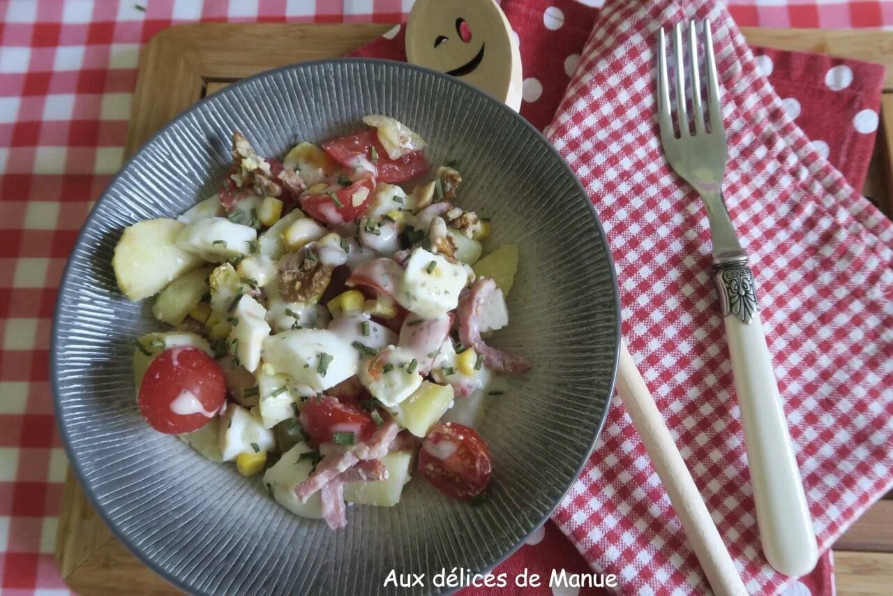 Salade pommes de terre, poitrine fumée et feta
