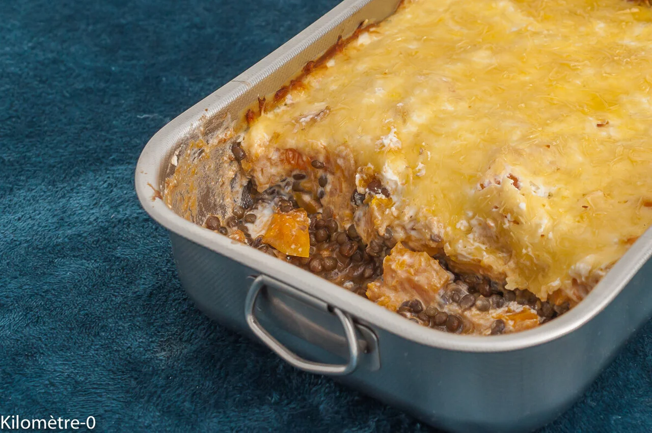 Gratin de butternut aux lentilles et fromage