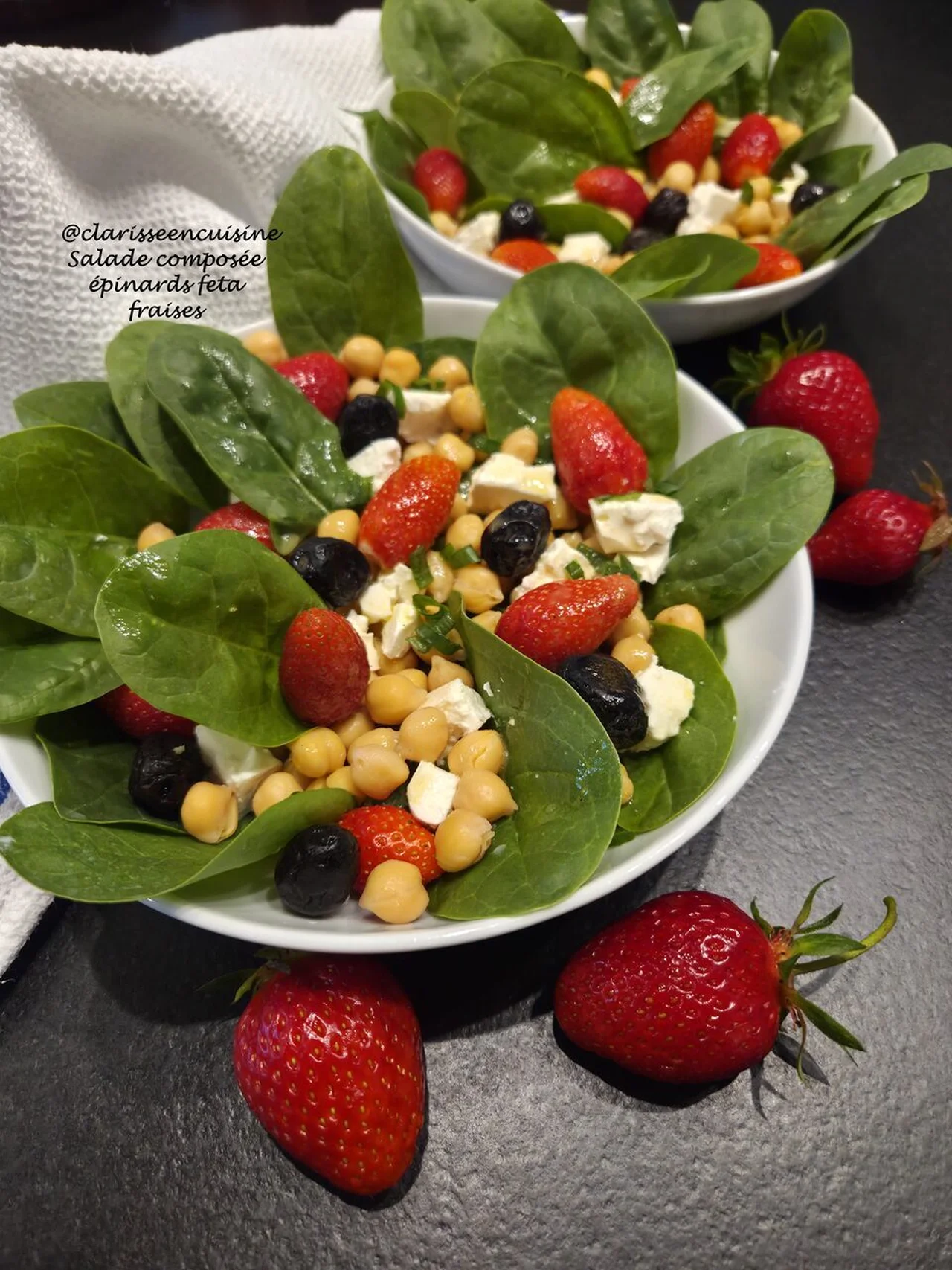 Salade composée épinards feta fraises