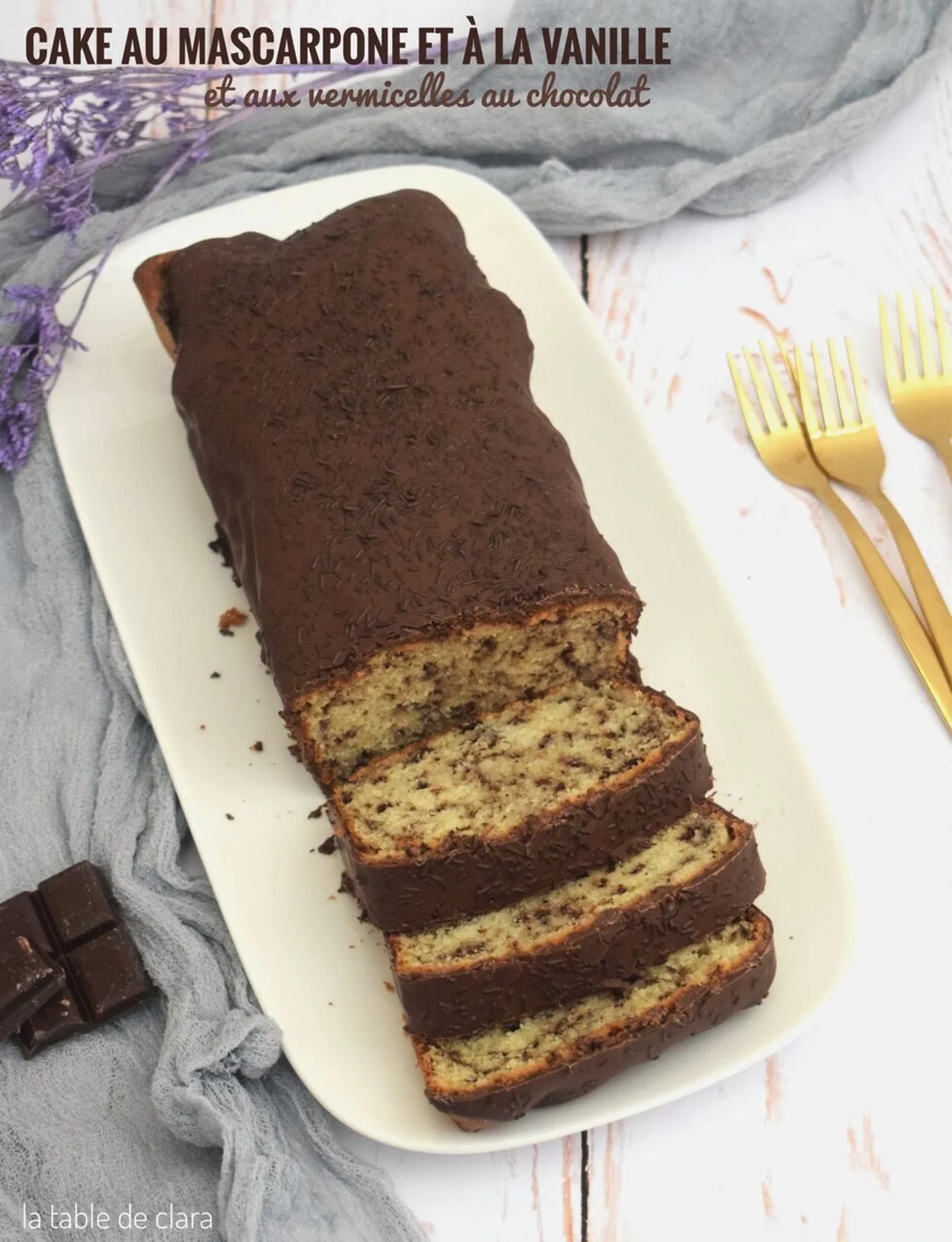 Cake au mascarpone, vanille et vermicelles chocolat