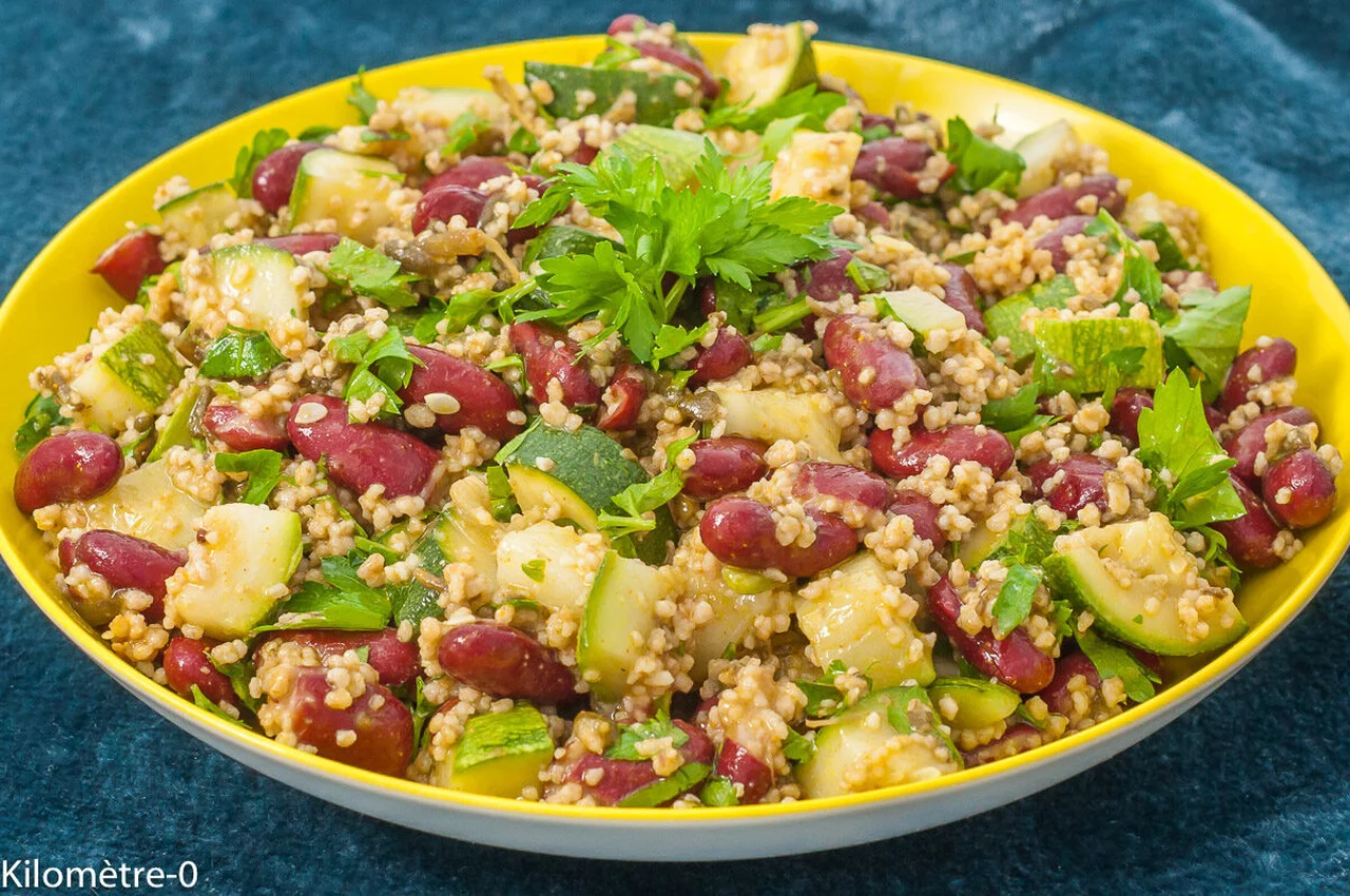 Salade de semoule aux haricots rouges et salicornes