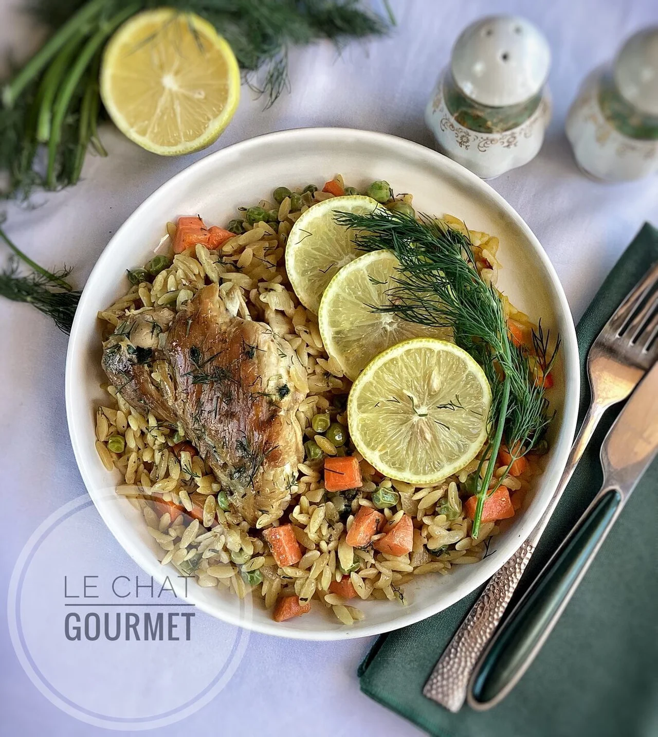 Poulet et orzo au citron et à l'aneth