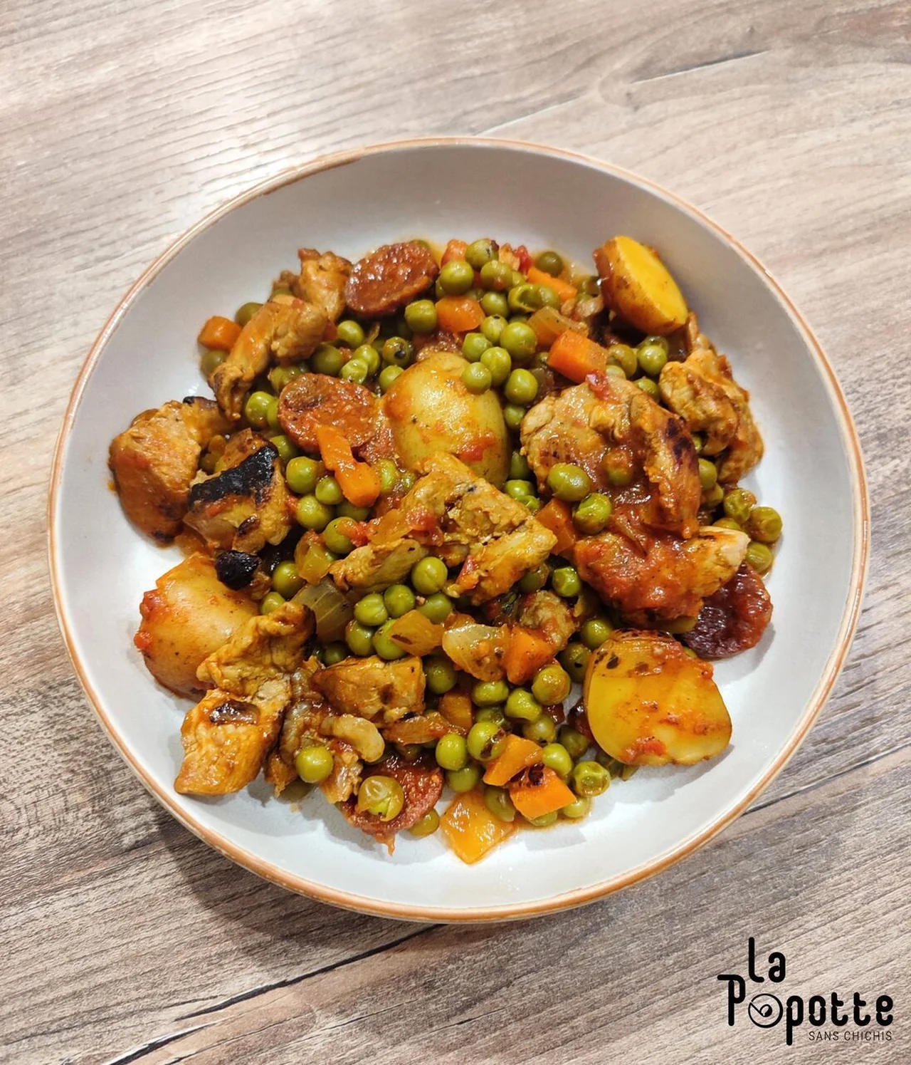 Carcamuses, mijoté de porc et petits pois